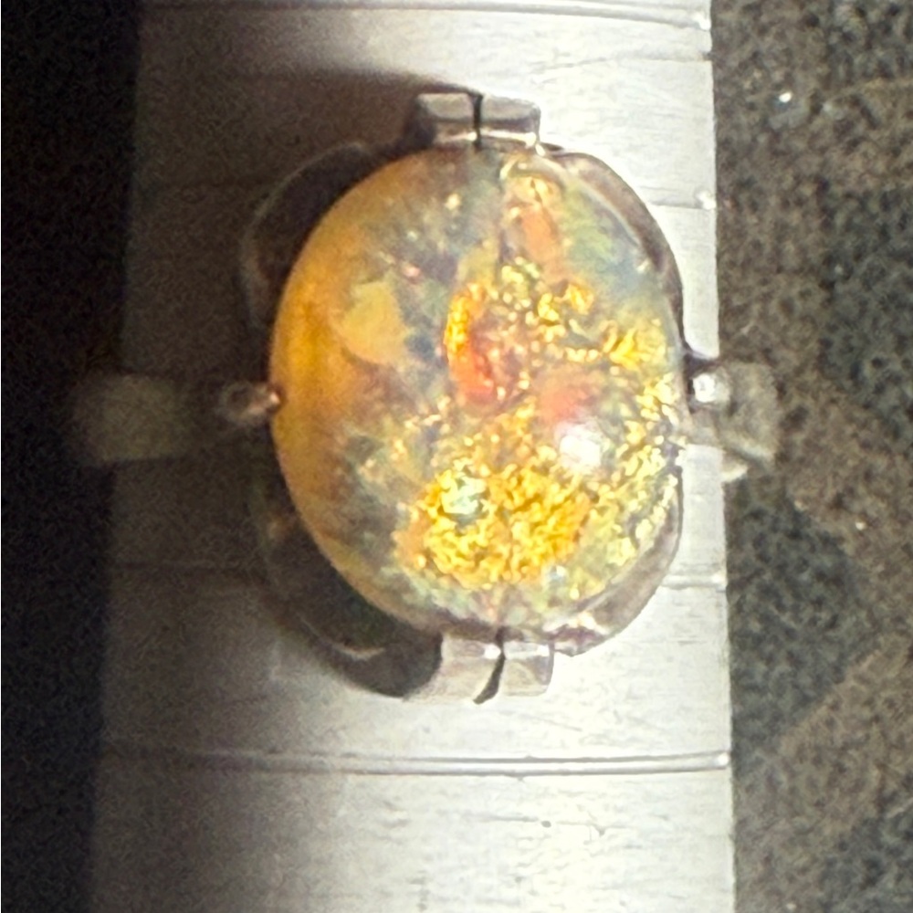 VINTAGE STERLING SILVER OPAL RING 6.5 - Picture 3 of 9